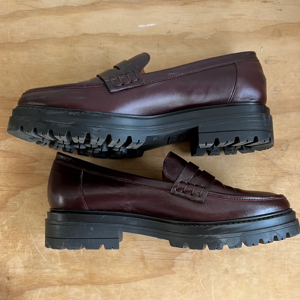Sezane Brown Leather Loafers Slip-Ons